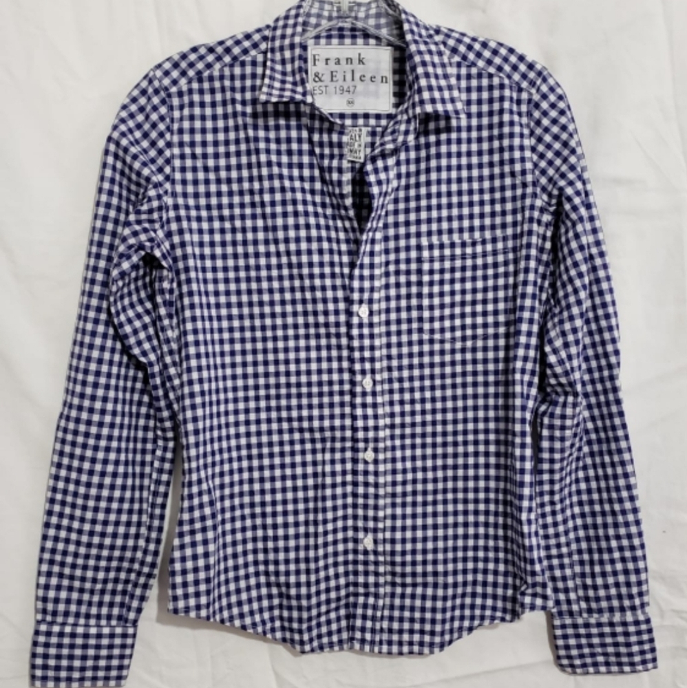 Frank & Eileen Barry Shirt Blue Gingham Tailored Size XS Italian Vintage Cotton - Picture 7 of 15